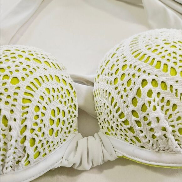 Aerie Emma Crochet Lace Overlay Push-Up Halter Padded Bikini Swimsuit Set 32B - Picture 8 of 12